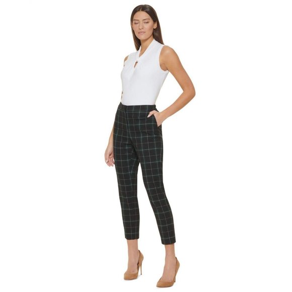 NWT Tommy Hilfiger Plaid Leg Mid Rise Trousers H1NPZ43D 4 Midnight Multi Blue - Picture 4 of 4